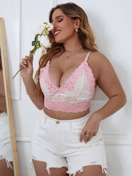 

plus lace longline bra e6pw#, Black;white