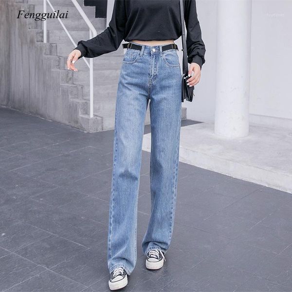 

women's jeans wide leg women's loose pants spring and autumn 2021 high waist straight tube droop flared1, Blue