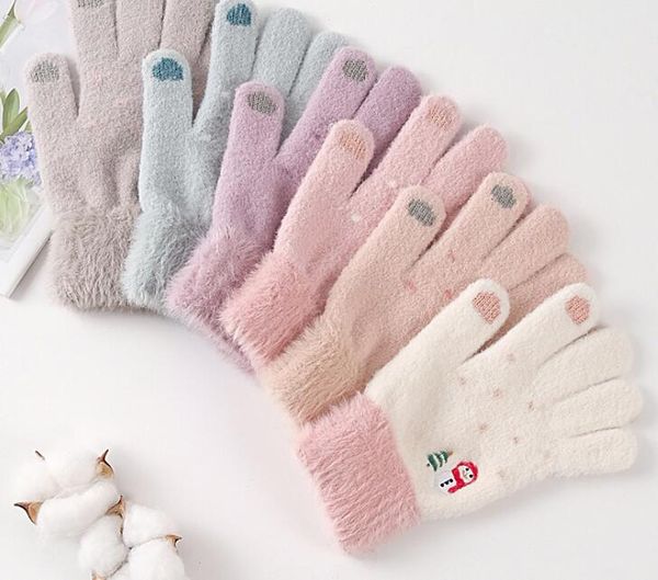 

fleece full-finger gloves, new winter warmth finger gloves, female touch screen cartoon snowman gloves ly111, White