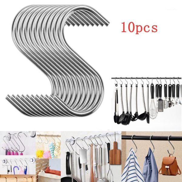 

hooks & rails 10pcs s shaped hanging pan pot holder rack hangers for kitchenware pots utensils clothes bags1