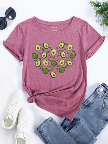 

avocado print round neck tee t4mq#, White