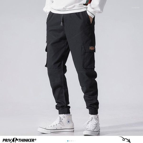 

men's solid color cargo pants korean 2020 new fashion man loose ankle-length trousers streetwear male baggy pants1, Black