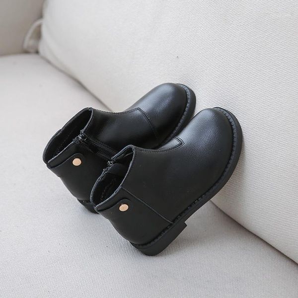 

boots girls genuine leather short plus velvet autumn and winter children' princess 2-13 years old1, Black;grey