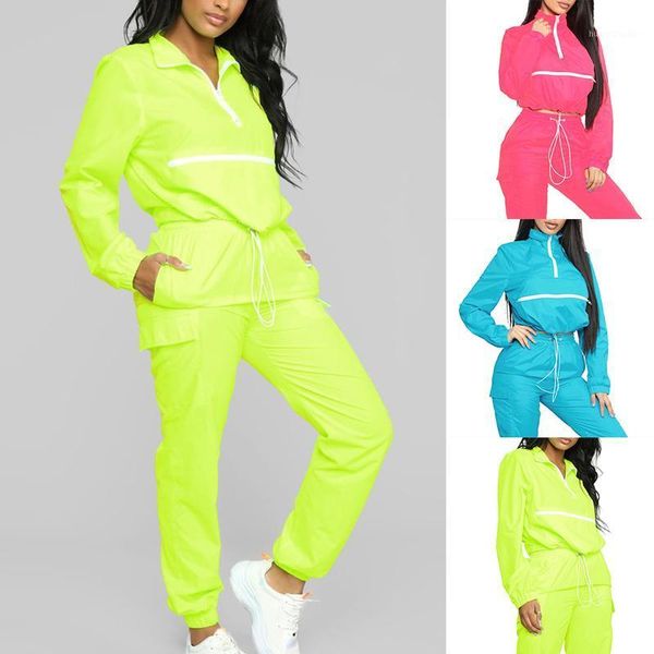 

new women reflective jackets elastic drawstring set windbreaker raincoats outdoor active casual tracksuits 2pcs set sports sets1, White;red