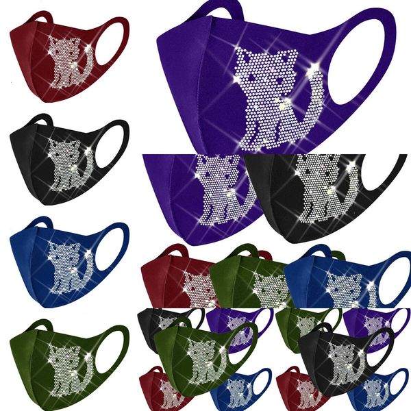 

cotton designer fashion face graffiti dustproof breathable black color trendy cat flash diamond mask 2 nssnx