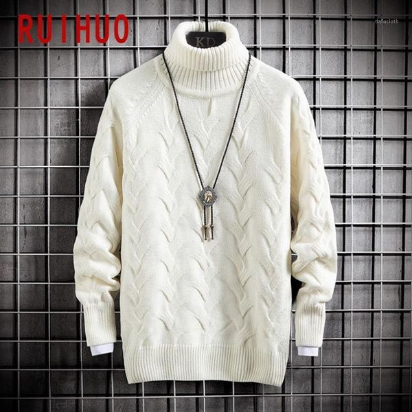 

ruihuo knitted sweater men clothing mens turtleneck pull sweaters turtleneck men clothes pullover 2020 autumn winter new -3xl1, White;black