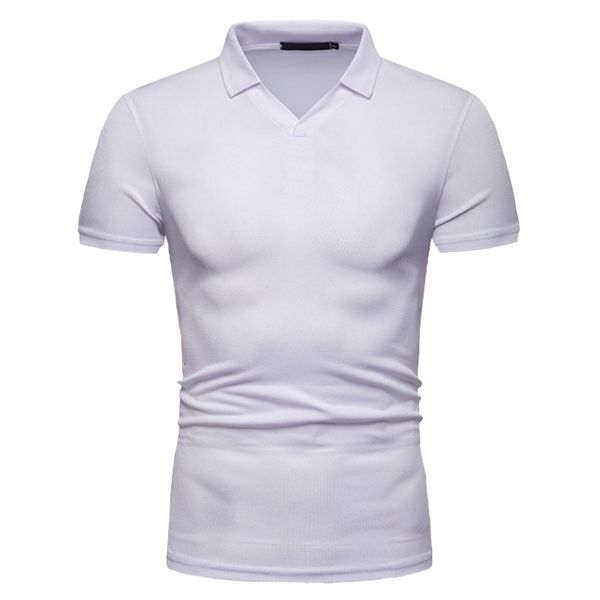 

men's solid color lapel short sleeve t-shirt, White;black