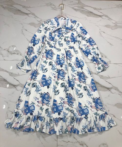 

2020 весна лето стенд ошейник с длинным рукавом печати милан runway костюмам платье марка same платье стиль 0313-2, Black