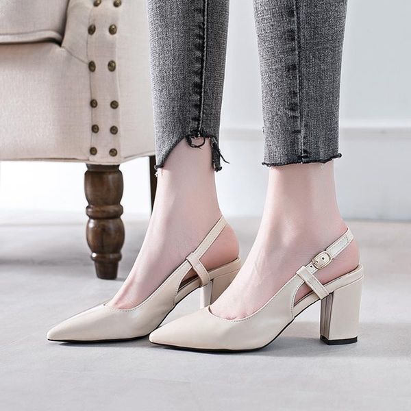

summer high heel women sandals pointed toe buckle women pumps pu office ladies casual shoes sandalias mujer, Black
