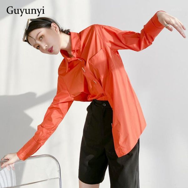 

orange office lady blouse 2021 spring england style vintage lapel fashion single breasted comfortable loose shirt women1, White