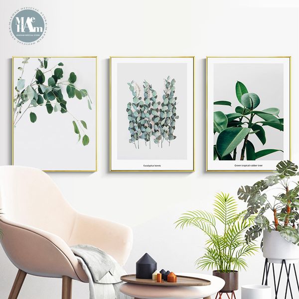 

plant leaves wall art canvas painting green style plant nordic posters and prints decorative picture modern home decoration