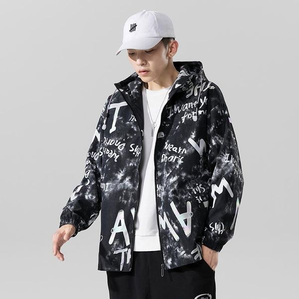 

men's jackets streetwear windbreaker jacket men 2021 fashion letter print mens thin hip hop coat high street bomber, Black;brown