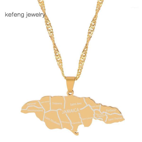 

chokers stainless steel map of jamaica with city pendant necklaces for women girls maps gold color charm jewelry1, Golden;silver