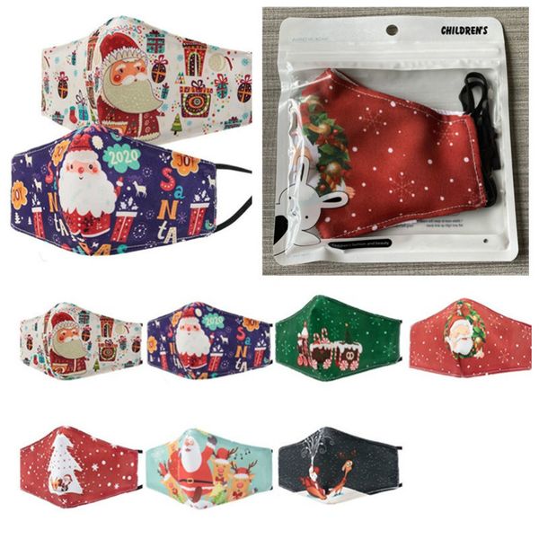 

kids face mask christmas 3-layers cotton washable reusable mask can be inserted filter winter dust mask with retail packing bag f102105