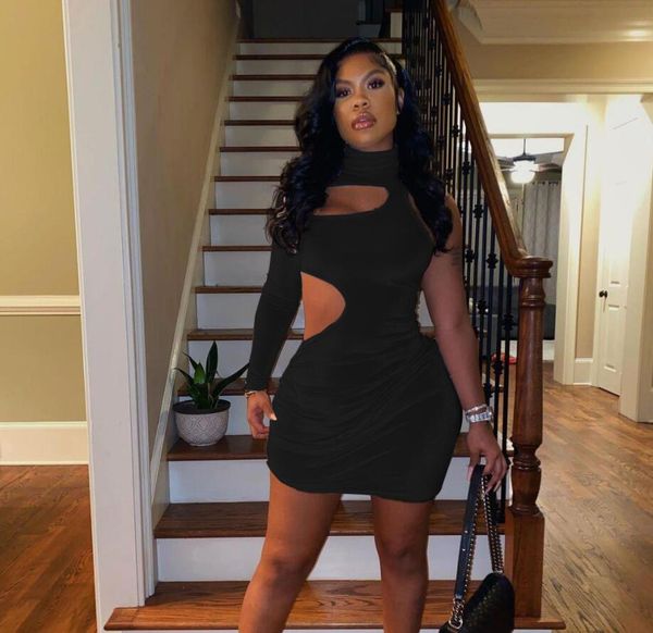 

women's high collar fashion casual one shoulder dress designer casual slim tight ladies skirt new fashion velete dress, Black;gray