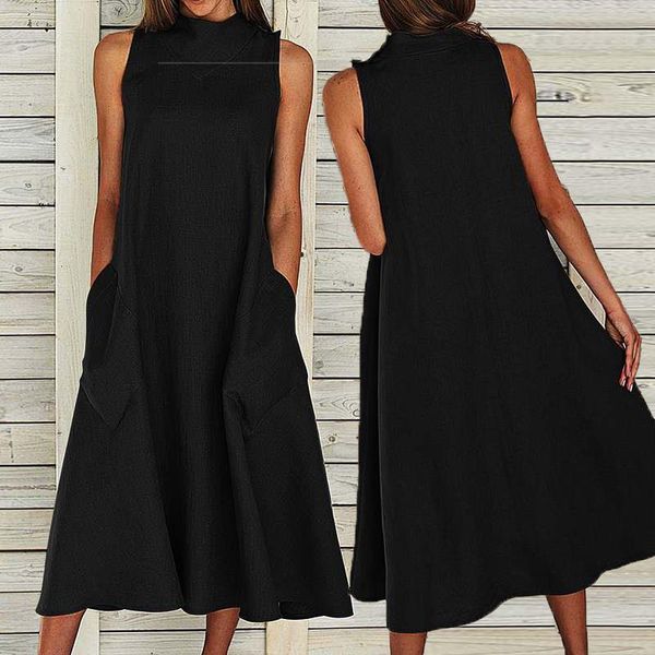 

sleeveless dress 2021 women o neck vintage maxi long dresses casual loose vestidos plus size sundress 5xl robe, Black;gray