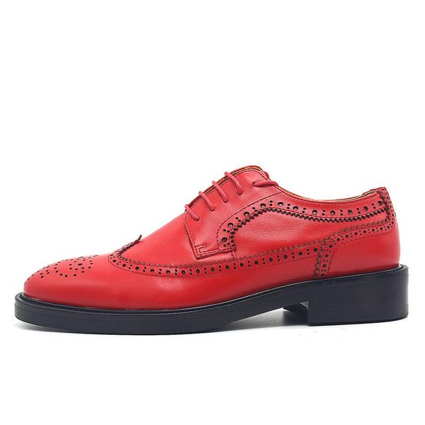 

brand new genuine leather shoes men luxury designer red embroidery wedding footwear brogue carved wingtip dress shoes plus size, Black