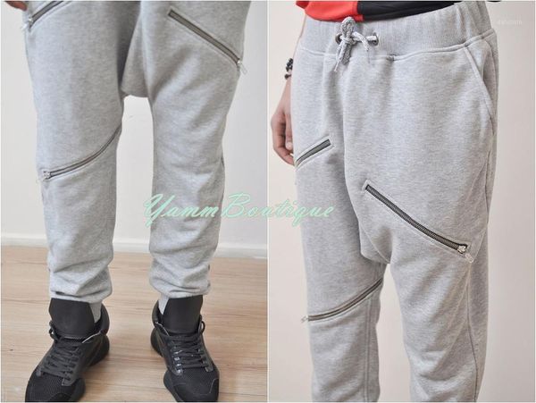 

men loose fit biker 3 diognal zipper side pockets sweatpant joggers1, Black