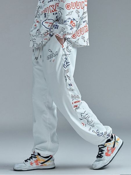 

men slogan & graffiti print drawstring waist pants x2rc#, Black