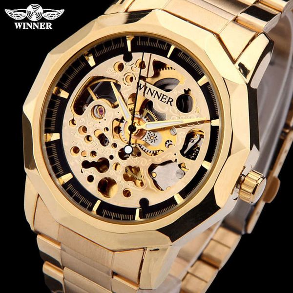 

winner gold skull automatic mechanical fine steel men's watchbgt