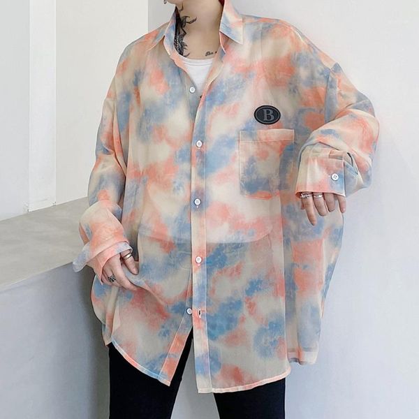 

men summer thin long sleeve loose casual print shirt male streetwear comfortable party stage show dress shirt sunscreen cardigan1, White;black