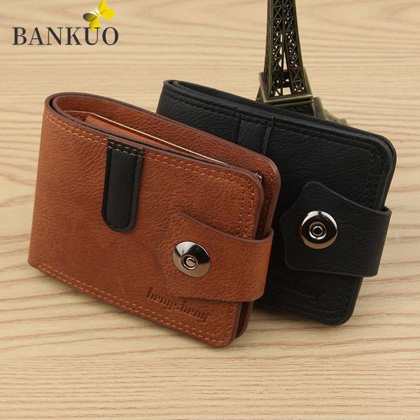

bankluo new short men's wallet pu leather luxury men wallets id holders multi-card fashion classic vintage business purse c76, Red;black