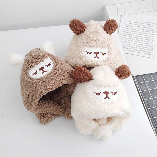 

hat one autumn scarf winter children's plush men and women's warm baby cute ear cap yob3yob3q767, Red;brown