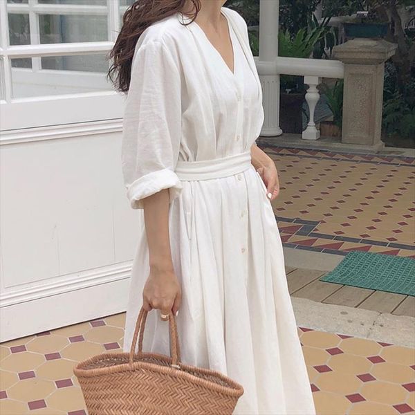 

women summer v neck cotton maxi long shirt dress with belt long sleeve vintage plus size vestido vestiti donna robe femme, Black;gray