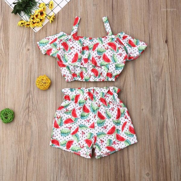 

clothing sets trendy kid baby girl 2 pices clothes set off shoulder strappy flower t-shirt pants shorts outfit summer set1, White