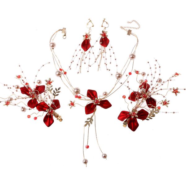 

2020 new bridal headdress mori super fairy red head lace clip toastmasters wedding dress hair accessories, White;black