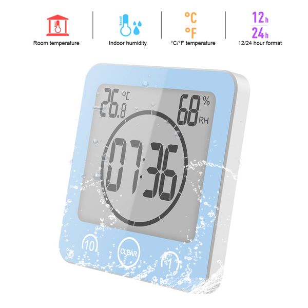 Schermo LCD Orologio da parete digitale impermeabile per bagno Temperatura Umidità Funzione tempo di conto alla rovescia Lavaggio Doccia Orologi sospesi Timer Y200109