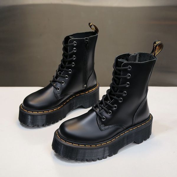 

platform women motorcycle ankle boots wedges female lace up black leather oxford shoes woman high heels punk, Red;white