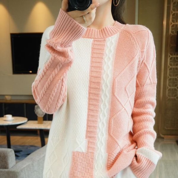 

women's sweaters beliarst 100% pure wool sweater thick o-neck cashmere women pullover loose large size striped, White;black