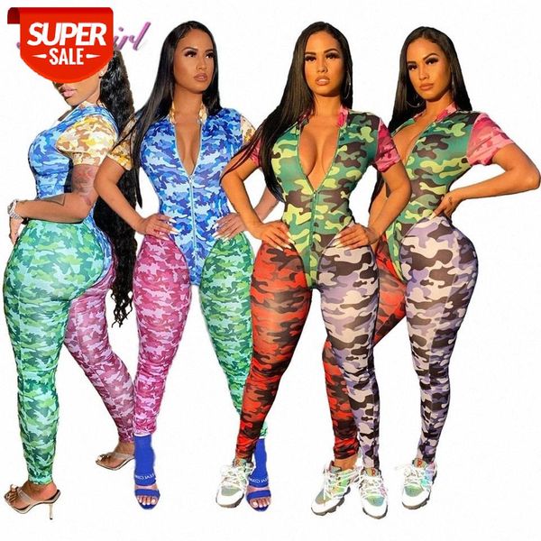 

women summer camo print v-neck bodycon jumpsuit night club party bandage jumpsuit outfit street bikers one piece jumpsuits #iu6p, Black;white