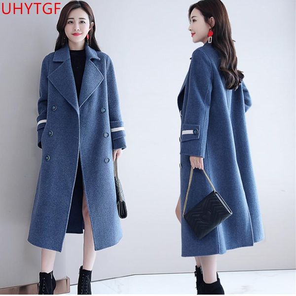 

autumn winter elegant fashion woolen coat female plus size korea long coat of women's cashmere long sleeve winter women 629, Black