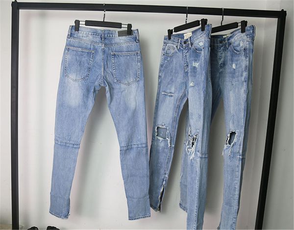 

god season trendy fog holes washed fear whiskers high-quality destroy zipper style of cat 20ss fourth jeans ripped xgmql, Black