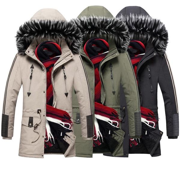

men's down & parkas long parka men winter 2021 fashion cotton padding coat male outwear fur collar casual wadded hooded jacket jaqueta, Black