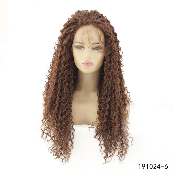 Afro kinky curly sintético lacfront peruca marrom simulação de cabelo humano perucas dianteiras de renda 14 ~ 26 polegadas pelucas 191024-6