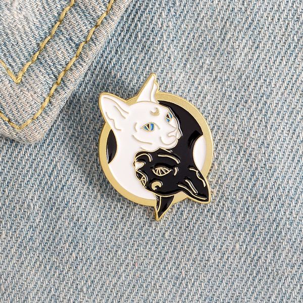 

painted black white cat denim shirt brooch enamel pins metal broches for men women badge pines metalicos brosche accessories, Blue