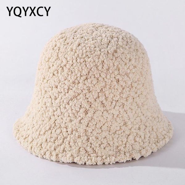 

yqyxcy women's winter hat cashmere bucket hat female fisherman cap casual solid warm bob korean vintage gorro winter caps, Blue;gray
