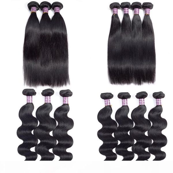 

wholesale brazilian virgin straight human hair weaves bundles unprocessed peruvian malaysian indian body wave 3 bundles remy hair extensions, Black