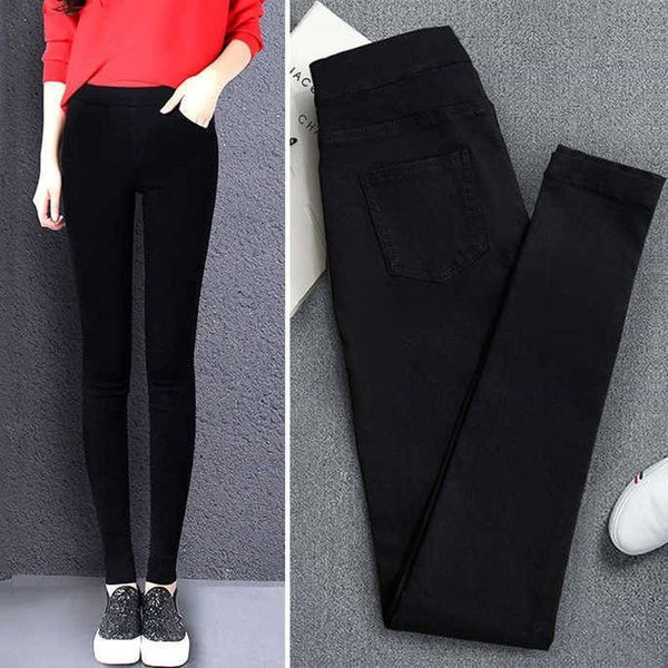 

high elastic skinny pencil womens jean stretch black spring vintage waist autumn denim stripe pants, Blue