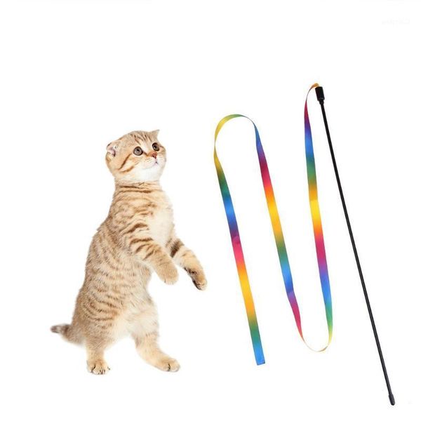 

cat toys rainbow cloth ribbon tease cats rod pets kitten interactive scratching toys cat teaser playing training pet supplies1