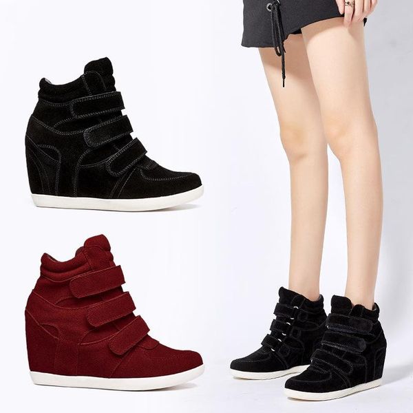 

boots women ankle cow suede chunky shoes wedges platform autumn winter hook loop ladies, Black