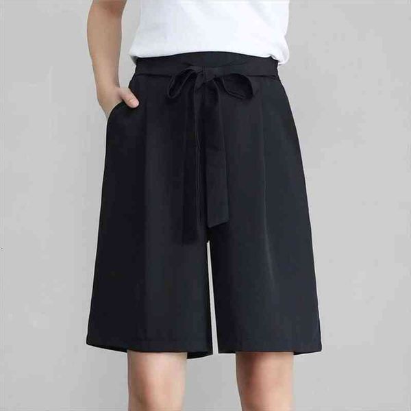 

plus size 7xl summer wide leg pants women high waist knee length pants loose culottes office lady formal femininos, Black;white