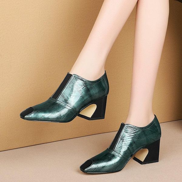 

genuine leather women pumps high heels casual party shoes woman 2021 spring autumn solid female working shoes, Black