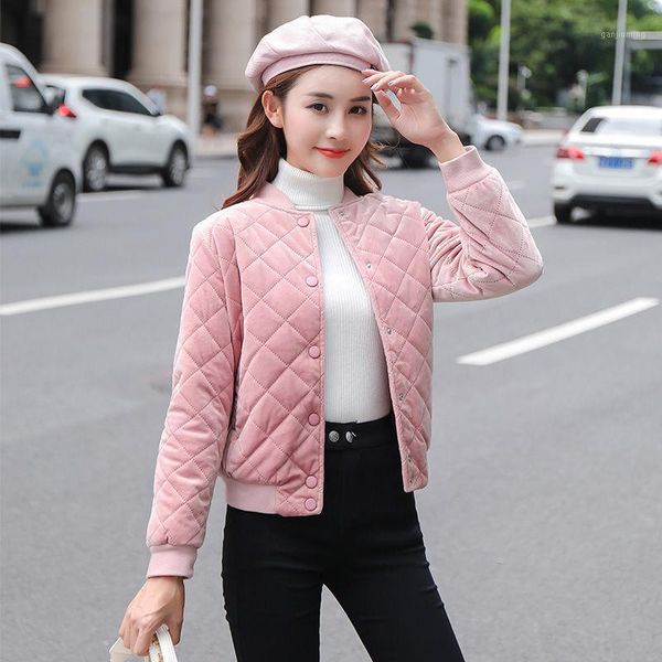 

new women velvet coat autumn winter button warm thicken cotton parkas down jacket baseball bomber outwear short solid zy0171, Black