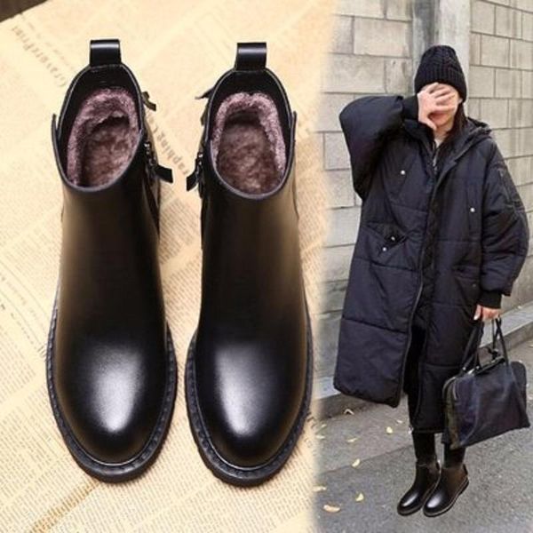 

2020 winter new women's fashion boots, zipper, comfortable, plus velvet, decorative short tube, korean women's boots, Black