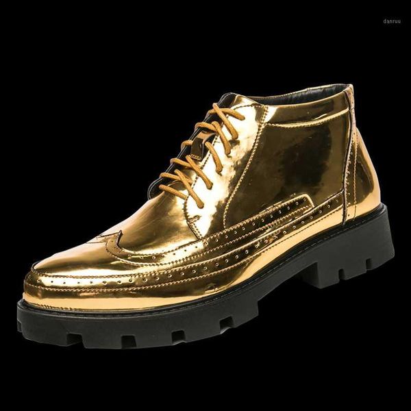 

boots high-men's shoes, pointy patent leather glitter, gold ankle boots, platform sho1, Black