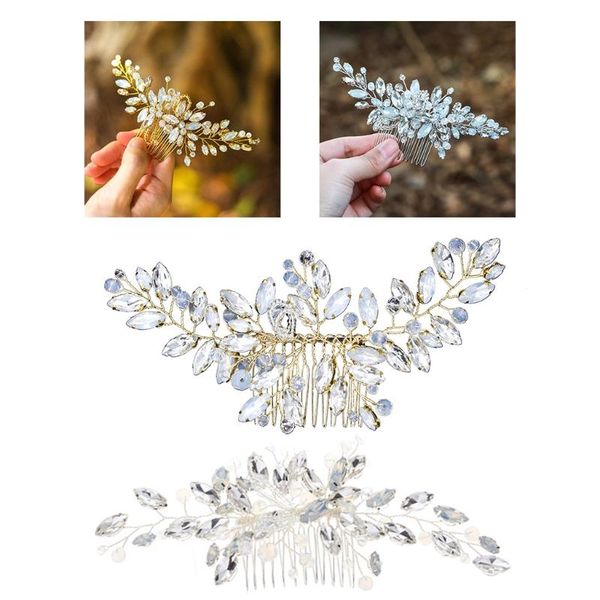 

wedding hair comb rhinestones opal crystal vintage bridal hair clips accessories for brides and bridesmaids, Golden;silver